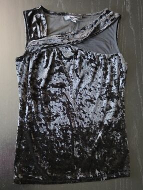INC Black Velvet Mesh Asymmetric Tank Top